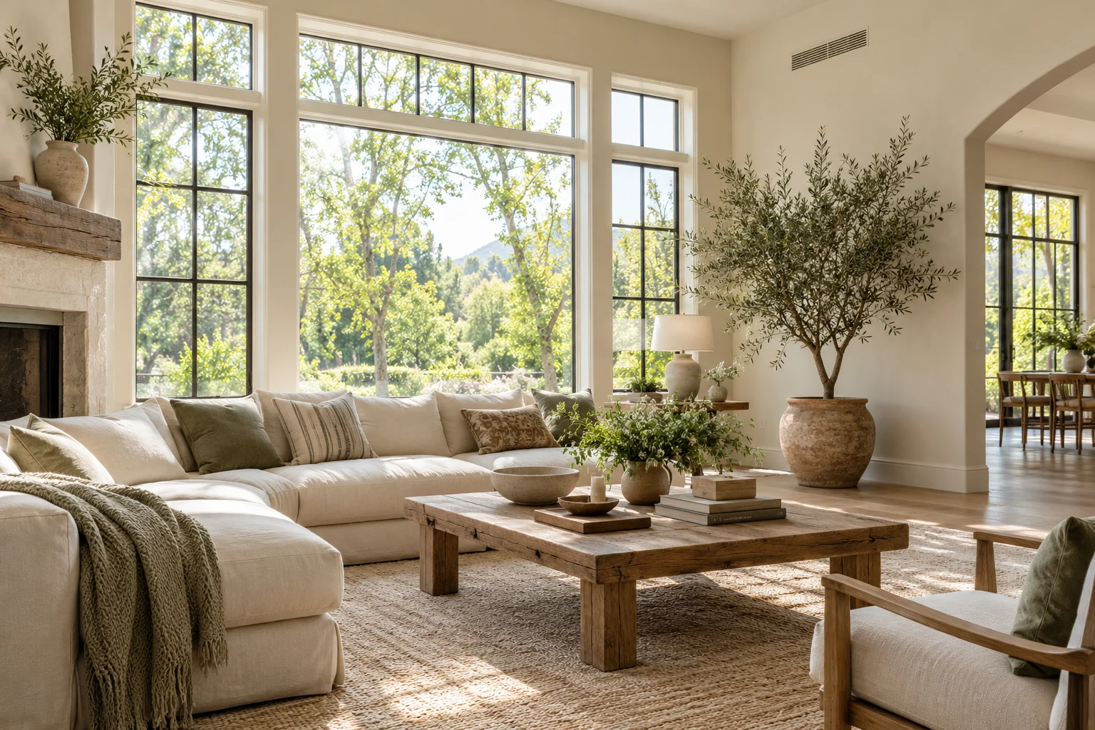 Bright living room with natural light and a discreet air supply vent